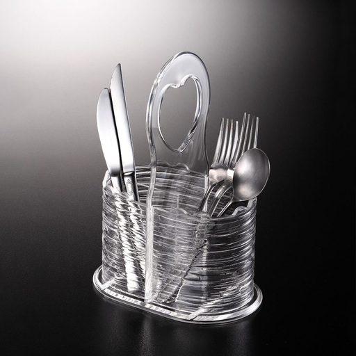 [02-865] Vague Acrylic Cutlery Holder Bark Clear 25 cm
