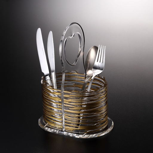 [02-865GT] Vague Acrylic Cutlery Holder Bark Golden 25 cm
