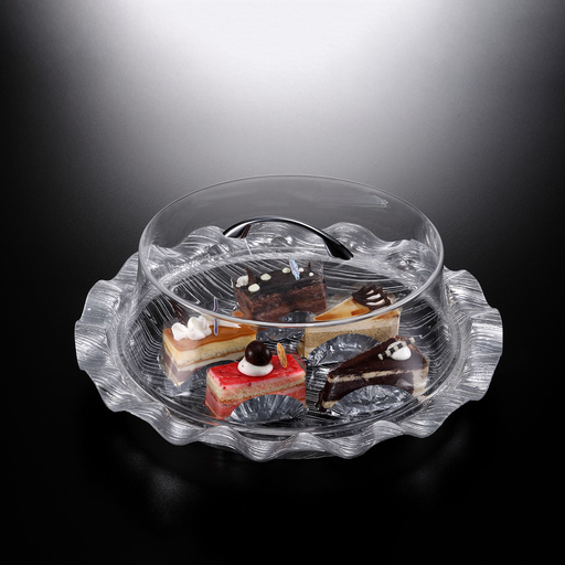 [02-868S] Vague Acrylic Round Cake Box Silver Bark 42 cm