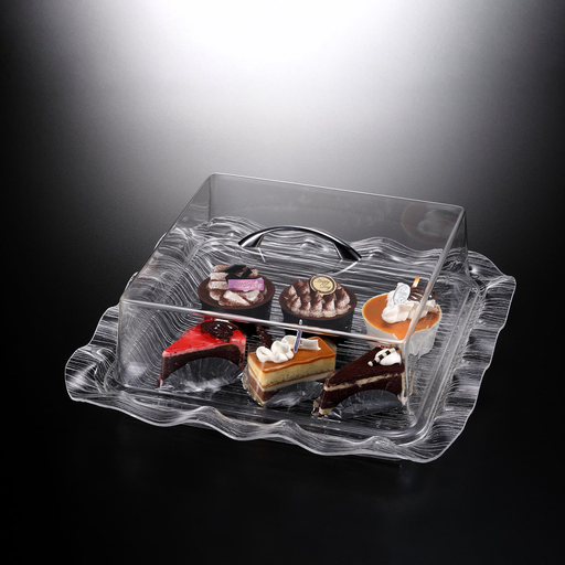 [02-869] Vague Acrylic Square Cake Box Clear Bark 42 cm