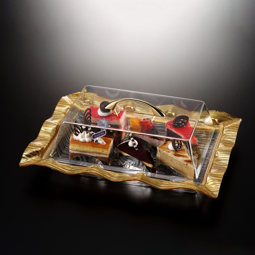 [02-872G] Vague Acrylic Rectangular Cake Box Golden 62 cm