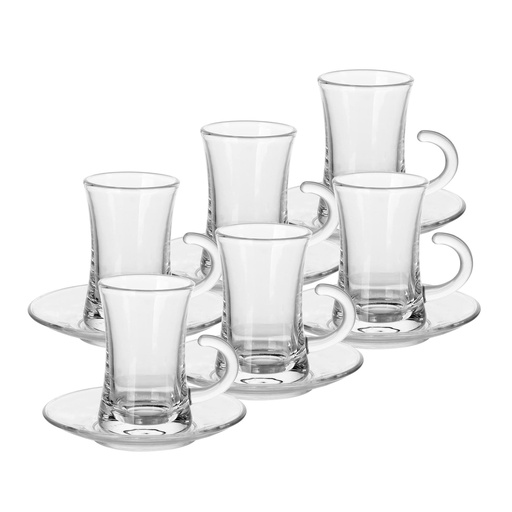[04-632] Glass 12 Pcs Tea Cup & Saucer Set 110 ml - Plain