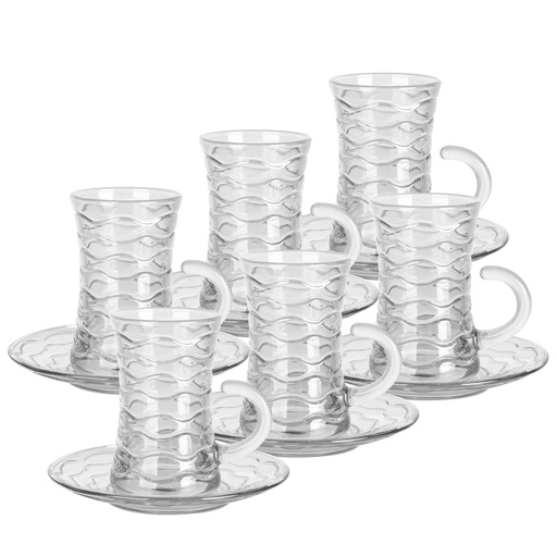 [04-633] Glass 12 Pcs Tea Cup & Saucer Set 110 ml - Swirl Design