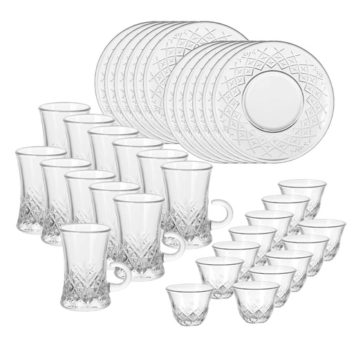 [04-645] Glass 36 Pcs Tea & Coffee Set - Ice Design