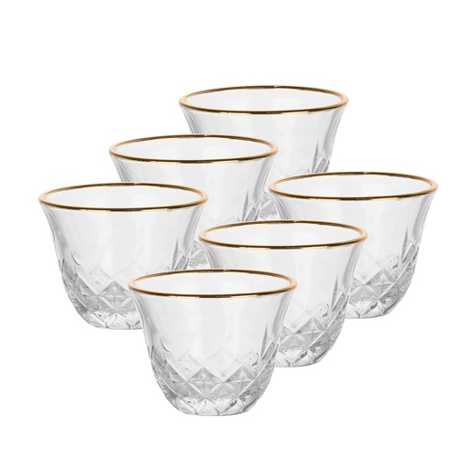 [04-658] Glass 6 Pcs Cawa Cup Set 60 ml - Frost Design with Golden Rim