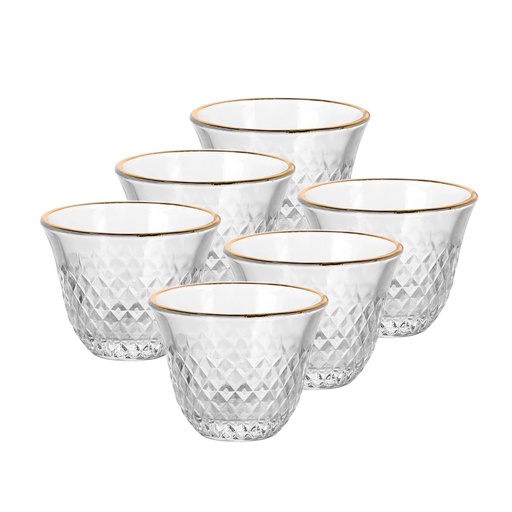 [04-659] Glass 6 Pcs Cawa Cup Set 60 ml - Nexus Design with Golden Rim