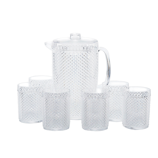[02-945] Vague Acrylic Diamond Jug 2.37L 7 Pieces Set Taiwan