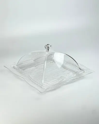 [02-990] Vague Acrylic Square Dessert Serving Set Clear 35 cm