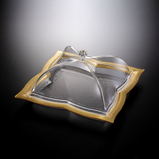 [02-990G] Vague Acrylic Square Dessert Serving Set Golden 35 cm