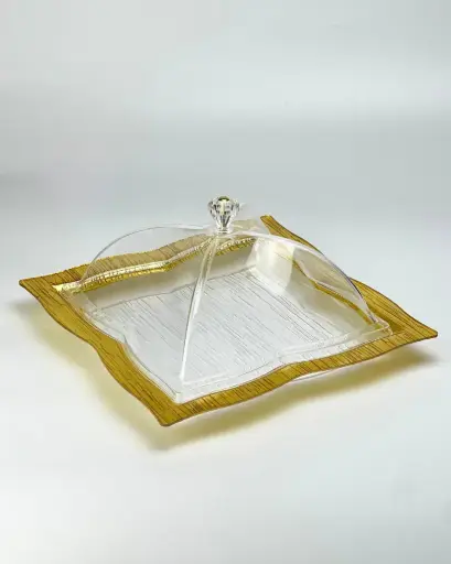 [02-990G] Vague Acrylic Square Dessert Serving Set Golden 35 cm