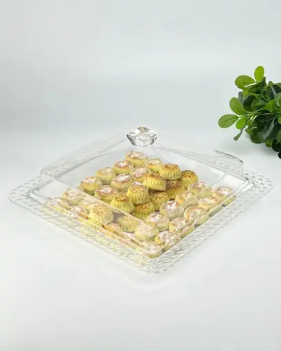 [02-997] Vague Acrylic Dessert Serving Set Square Clear S