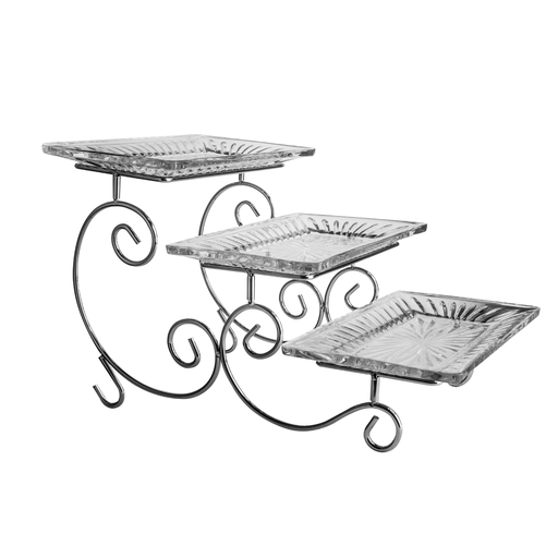 [04-088] Vague 3 Tier Glass Cake Serving Set
