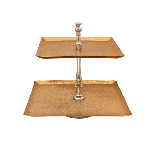 [05-004G] Vague Aluminium Square 2 Tier Stand with Stainless Steel Gold Finish 40 cm India
