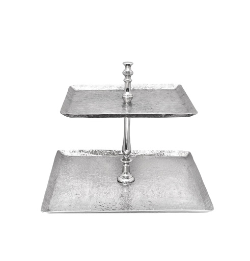 [05-004S] Vague Aluminium Square 2 Tier Stand with Stainless Steel Silver Finish 40 cm India