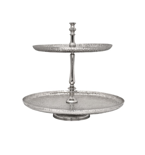 [05-007S] Vague Aluminium Round 2 Tier Stand with Stainless Steel Silver Finish 41 cm India