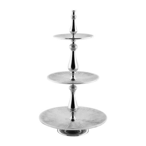 [05-008S] Vague Aluminium Round 3 Tier Stand with Stainless Steel Silver Finish 30 cm, 23 cm, 17.5 cm