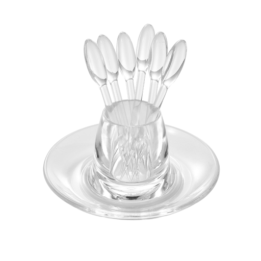 [02-1381] Vague Acrylic Round Date Serving Set with 6 Forks