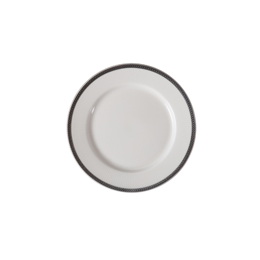 [08-1638] Porceletta VIP Ivory Porcelain Flat Plate with Silver Rim – 17 cm