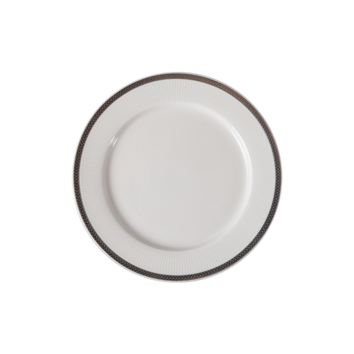 [08-1639] Porceletta VIP Ivory Porcelain Flat Plate with Silver Rim – 21 cm