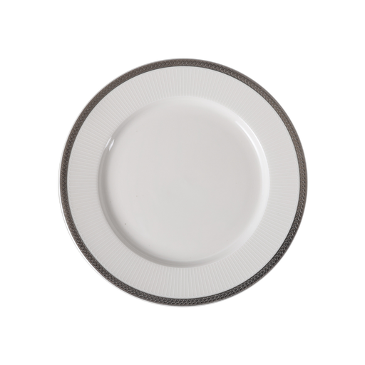 [08-1640] Porceletta VIP Ivory Porcelain Flat Plate with Silver Rim – 27 cm