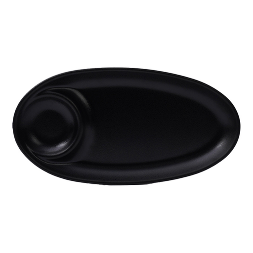 [36-462MT] Vague Melamine Oval Platter with Sauce Hole 28 x 14 x 2.5 cm Black Matt Finish