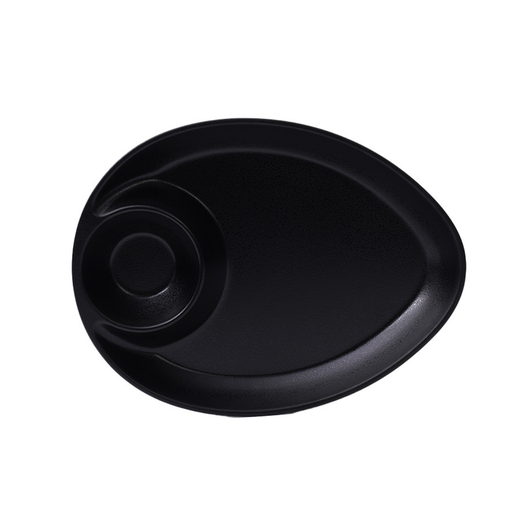 [36-464MT] Vague Melamine Triangle Platter with Sauce Hole 25 x 19.25 x 2.5 cm Black Matt Finish