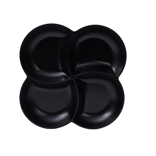 [36-466MT] Vague Melamine Square Flower Divided Platter 26 x 3.5 cm Black Matt Finish