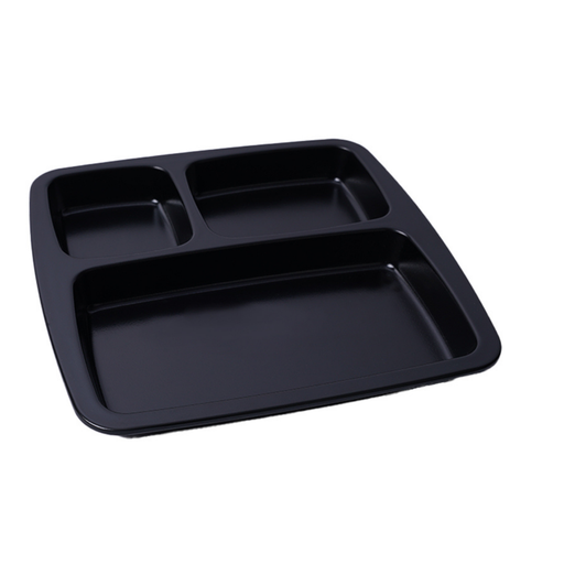[36-467MT] Vague Melamine Square 3 Compt. Divided Platter 25 x 3 cm Black Matt Finish