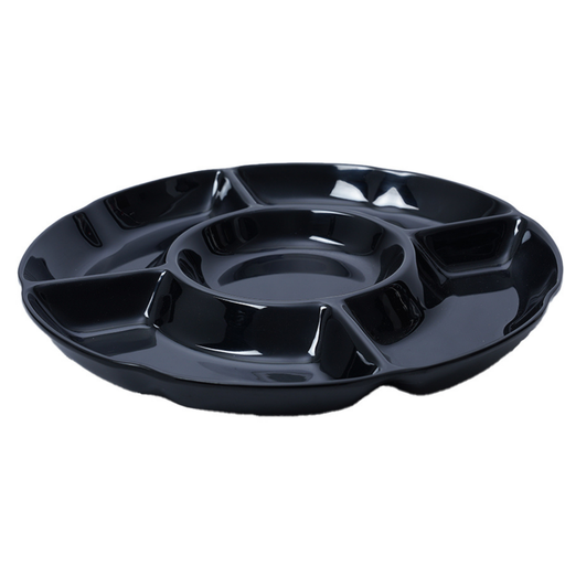 [36-475B] Vague Black Melamine Candy Box with 5 Partitions Dia. 24.3 cm