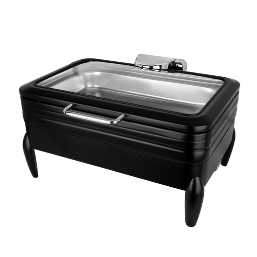 [BF-009B] Vague Black Rectangular Stainless Steel Chafing Dish with Glass Lid - 9 Liter