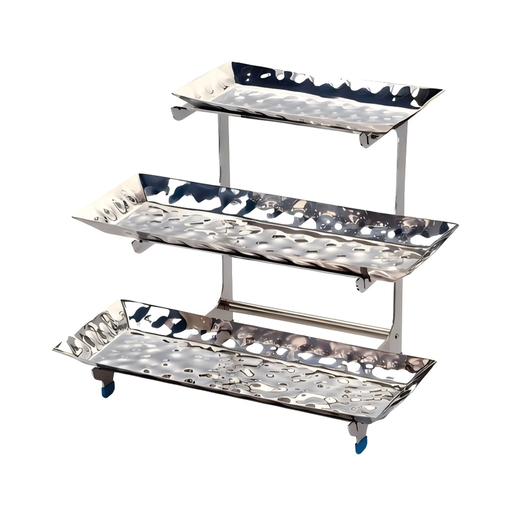 [BF-117] Vague Stainless Steel Display Stand with 3 hammered Plates 55 x 33 x H38 cm