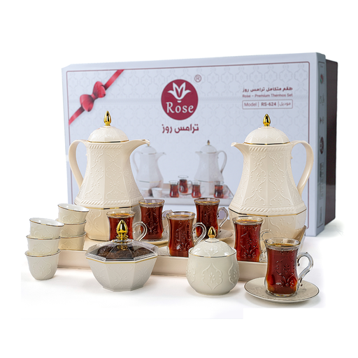 [RP-83003] طقم قهوة وشاي 24 قطعة مع ترمس أبيض من ترامس روز