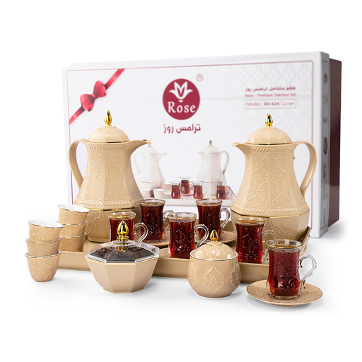 [RP-83031] طقم قهوة وشاي 24 قطعة مع ترمس بيج من ترامس روز