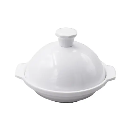 [36-790W] Vague Melamine White Round Dates Bowl with Lid 6.5”