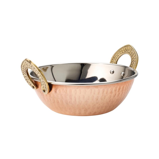 [05-179] Vague Copper Kadai with Brass Handle 20 cm
