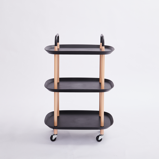 [15-023BL] Vague Plastic Boat 3 Tier Rolling Cart Black