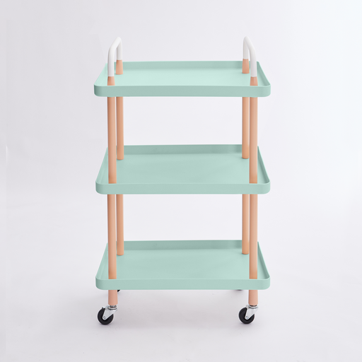 [15-024GR] Vague Plastic Rect. 3 Tier Rolling Cart Green