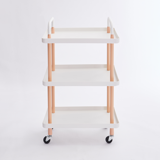 [15-024WH] Vague Plastic Rect. 3 Tier Rolling Cart White