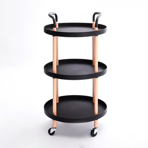[15-025BL] Vague Plastic Round 3 Tier Rolling Cart Black