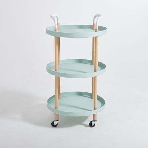 [15-025GR] Vague Plastic Round 3 Tier Rolling Cart Green