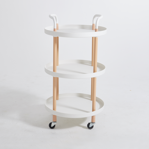 [15-025WH] Vague Plastic Round 3 Tier Rolling Cart White