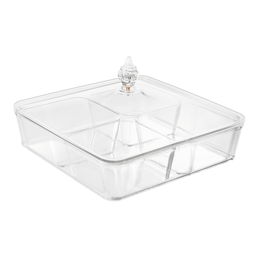[02-1388] Vague Square Acrylic Candy Box with 4 Inner Bowls Set 27.3 x 27.3 x 7 cm