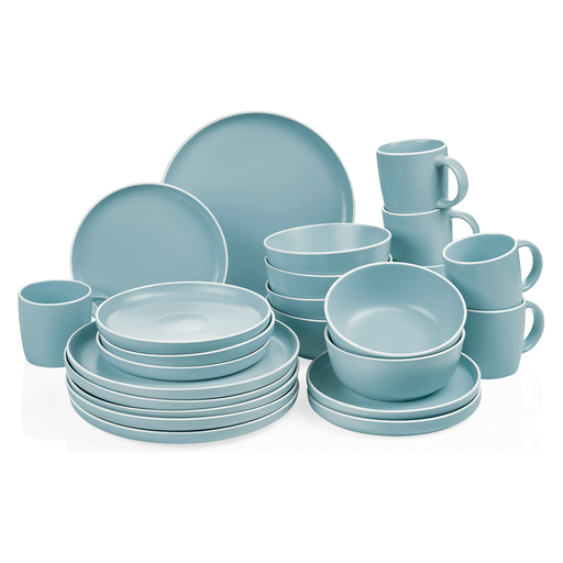 [03-371] Decopor 24 Pieces Matte Blue Stoneware Dinnerware Set