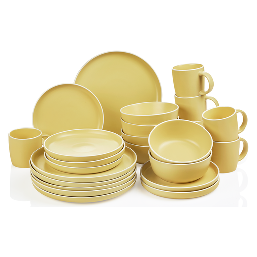 [03-372] Decopor 24 Pieces Matte Yellow Stoneware Dinnerware Set