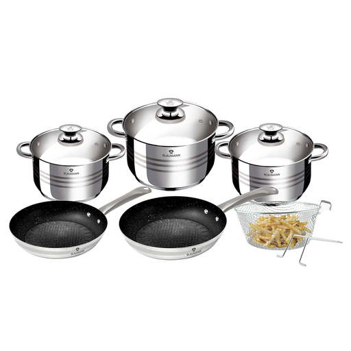 [BH-043] Blaumann Stainless Steel 10 Pieces Cookware Set Silver / BL-3243
