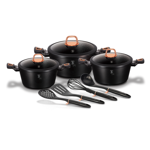 [BH-112] Berlinger Haus 10 Pieces Cookware & Tools Set Black Rose Collection / BH/6154