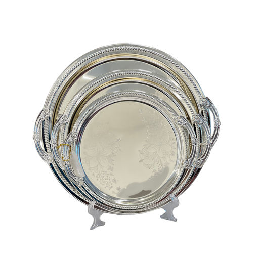 [LBS-153] 3 Pcs Round Stainless Steel Trays Set Silver