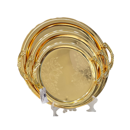 [LBS-154] 3 Pcs Round Stainless Steel Trays Set Golden