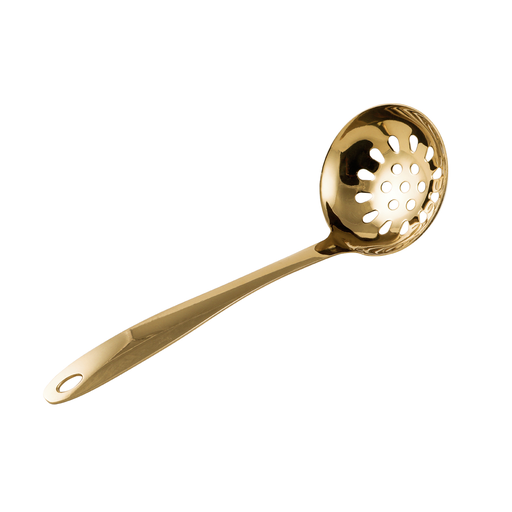 [13-1415] Vague Stainless Steel Gold Soup Ladle with Hole 24 cm