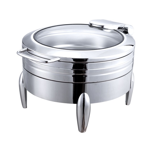 [BF-008] Vague Stainless Steel Round Chafing Dish with Glass Window 6 Liter
